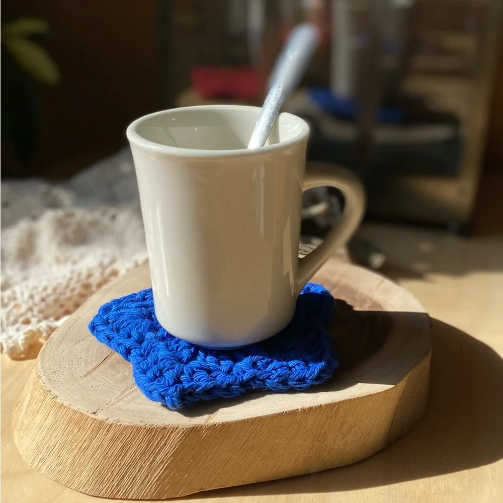 Handmade red, white and blue stars cotton Crochet Coasters Set